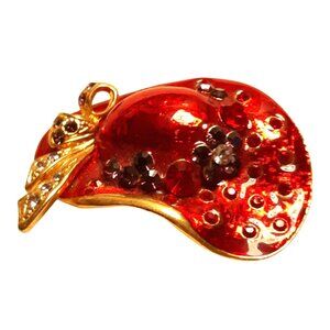 Red Hat Society Red Enamel Brooch Rhinestones Gold-Tone
